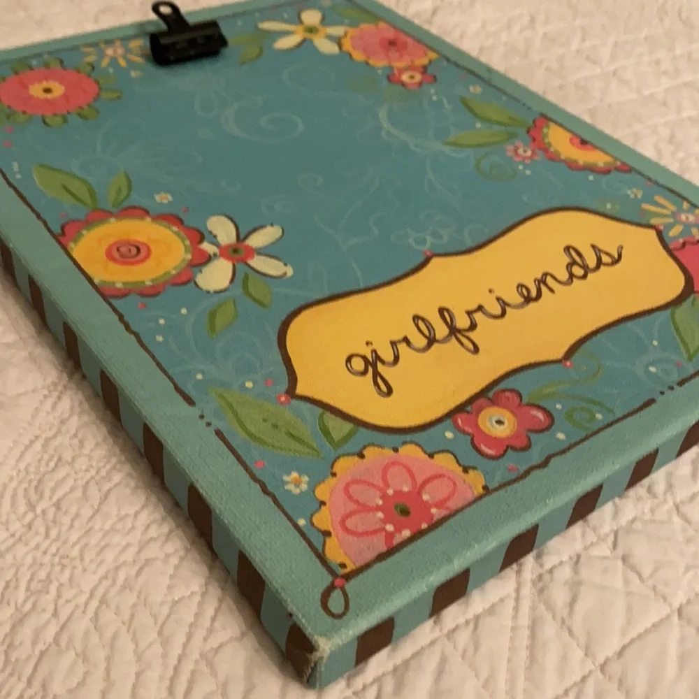 Glory Haus | “Girlfriends” Flower Design Canvas Clip Picture Frame Teal Blue